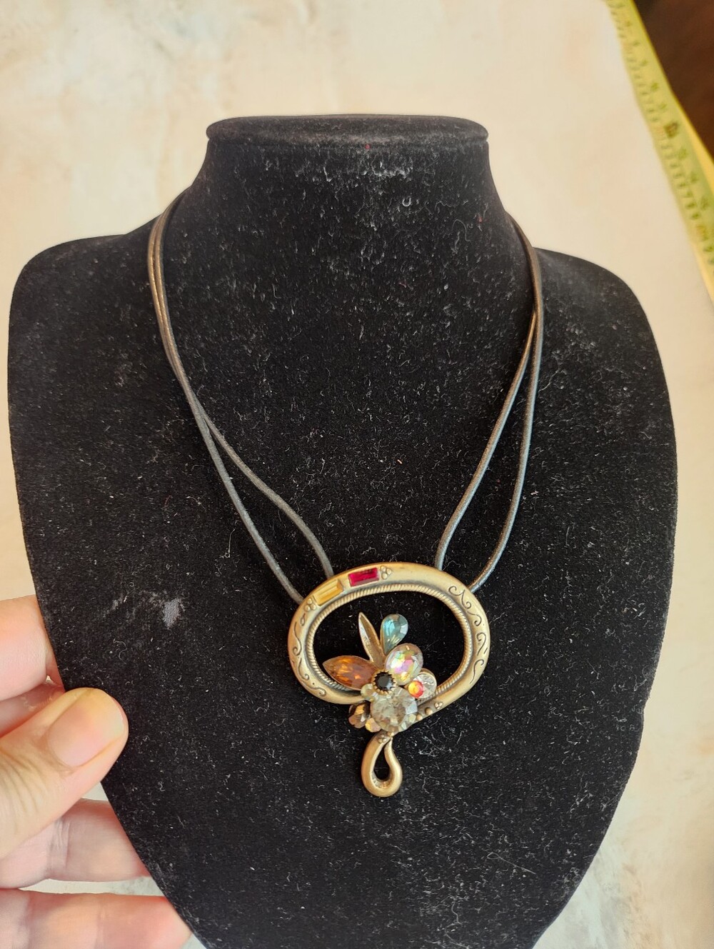 Chico's Gold-Tone Floral Pendant Necklace with Multicolor Crystals